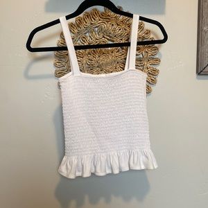 White ruffle stretchy tank top.